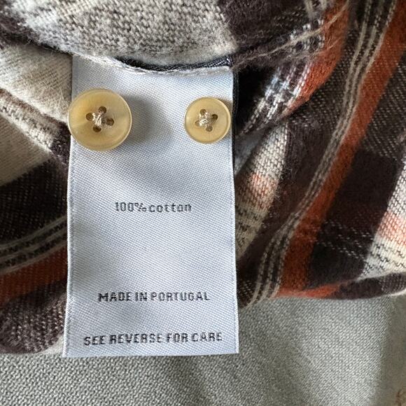 Portuguese Flannel Plaid Shirt Brown Cotton GORPCORE OldMoney Dark Academia Lg - Picture 3 of 5